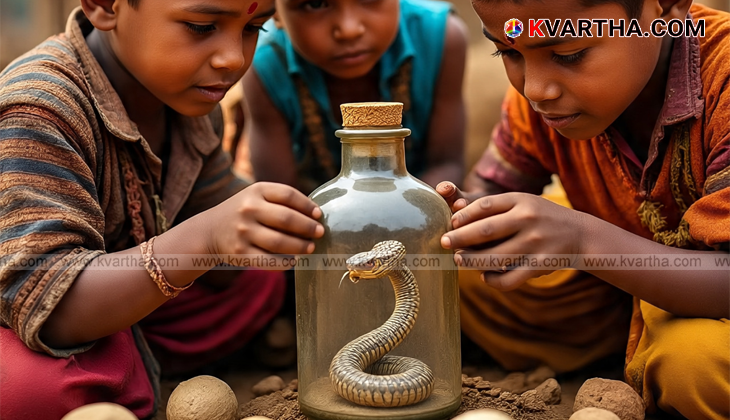 Children's plastic bottle with a cobra inside, in Kannur