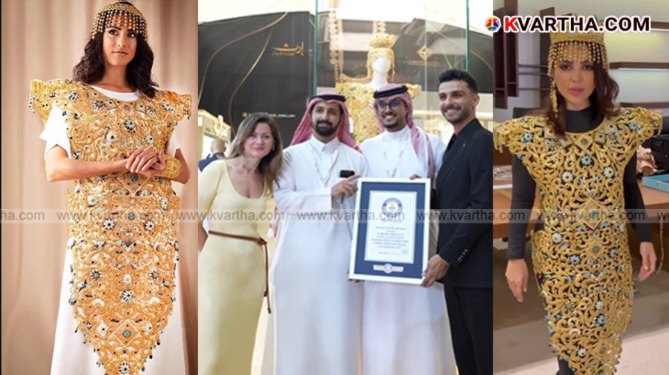 Model wearing the world's most expensive gold dress from UAE