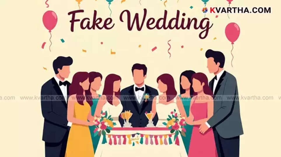 Group of young people dressed in wedding attire celebrating.