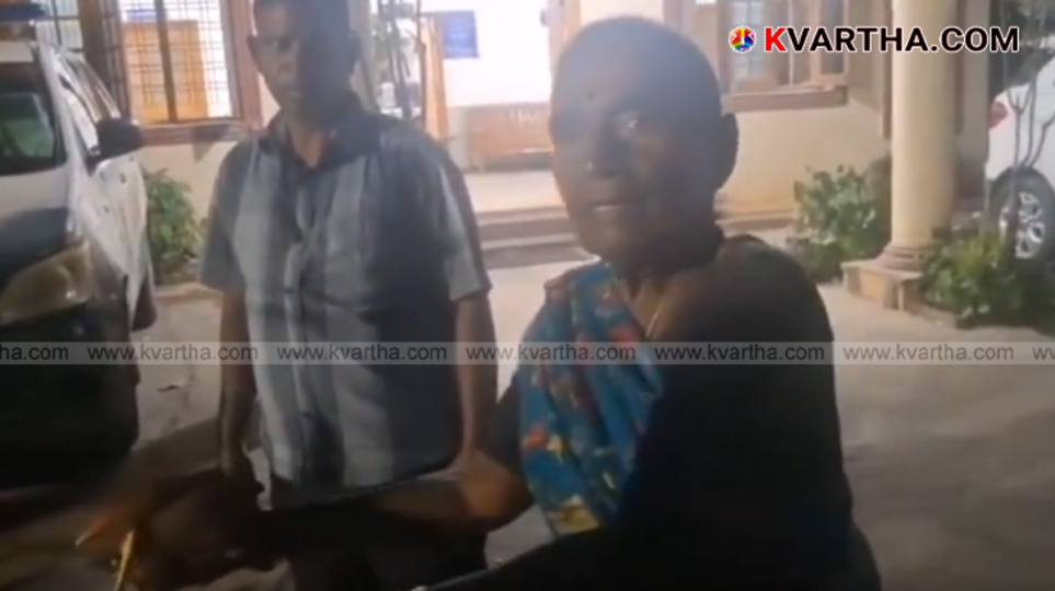 Elderly woman with injured chicken at police station