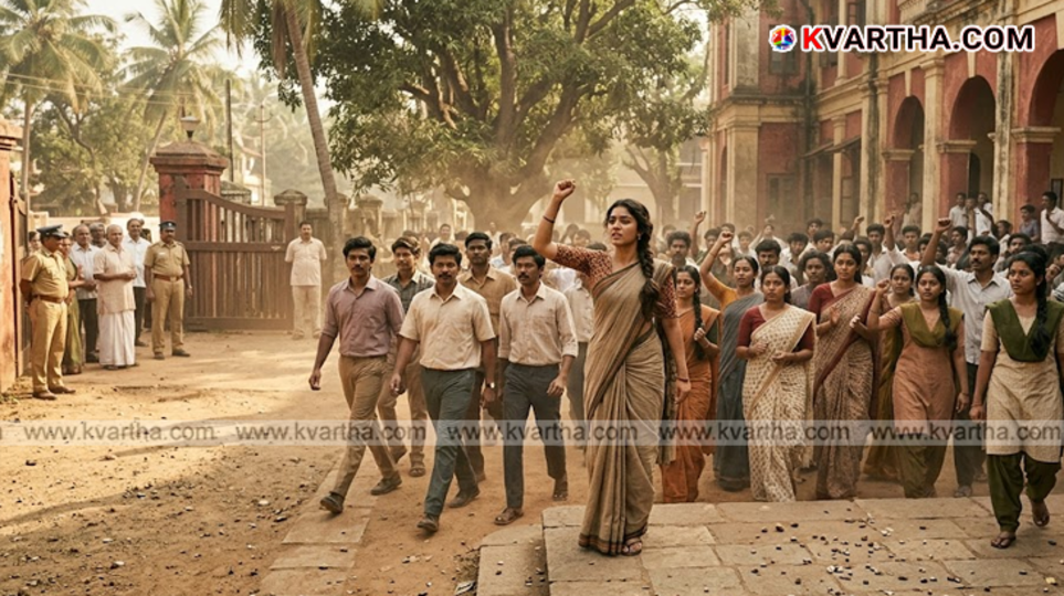 Nostalgic representational image of Kerala school and college student life and protests.