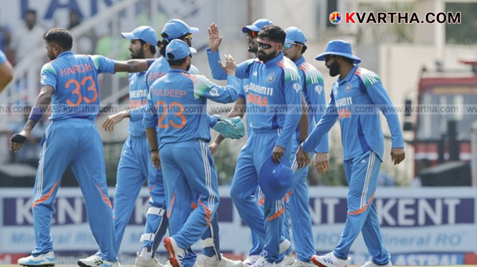 A cricket field with a banner showing high advertising rates for a match.