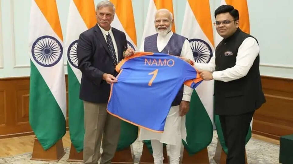 A photograph of the Indian cricket team in a meeting with Prime Minister Narendra Modi and BCCI President Jay Shah