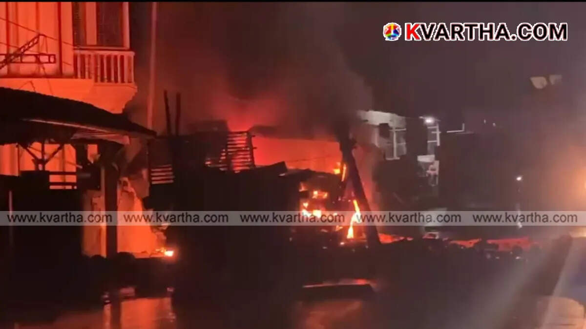 A representative image of the fire caused by a collision between lorries at Pilathara.