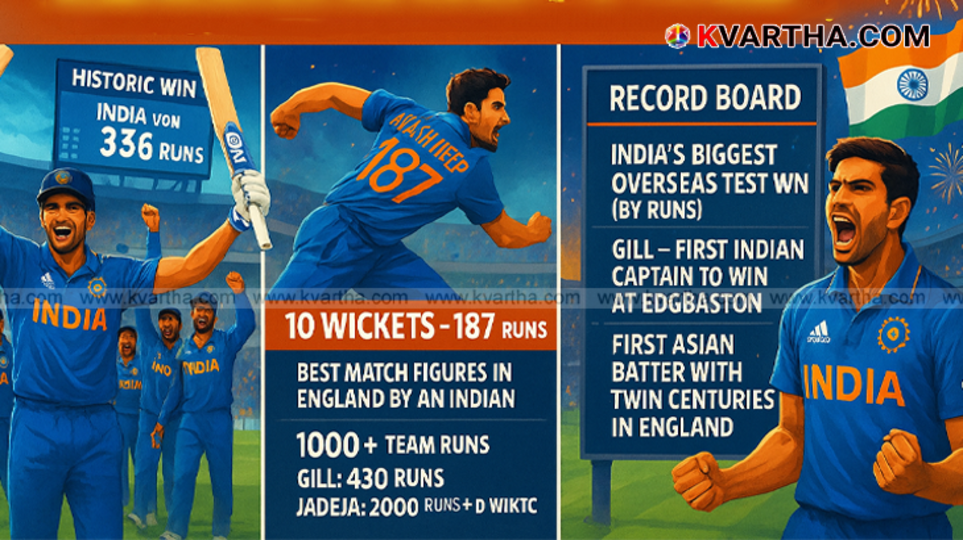  Indian cricket team celebrating a historic Test victory in Edgbaston.