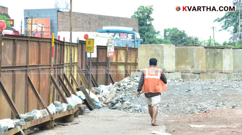 Ongoing construction work of the Mele Chovva flyover in Kannur.