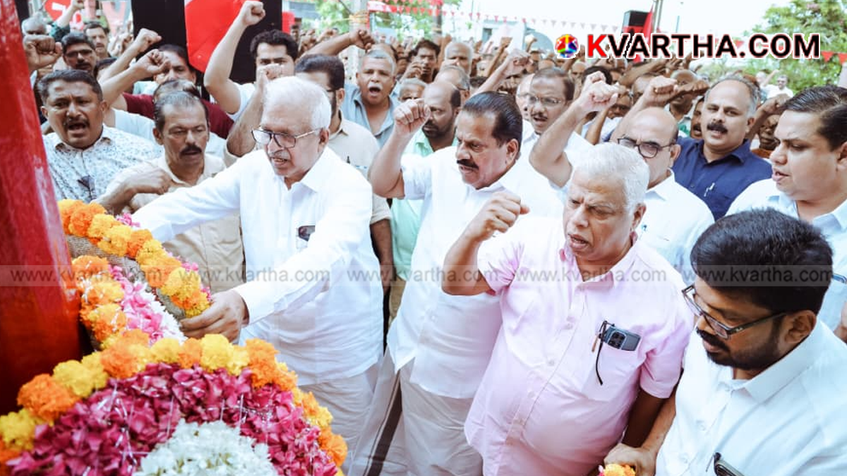 Image reflecting CPM leader E.P. Jayarajan addressing a political meeting in Kannur