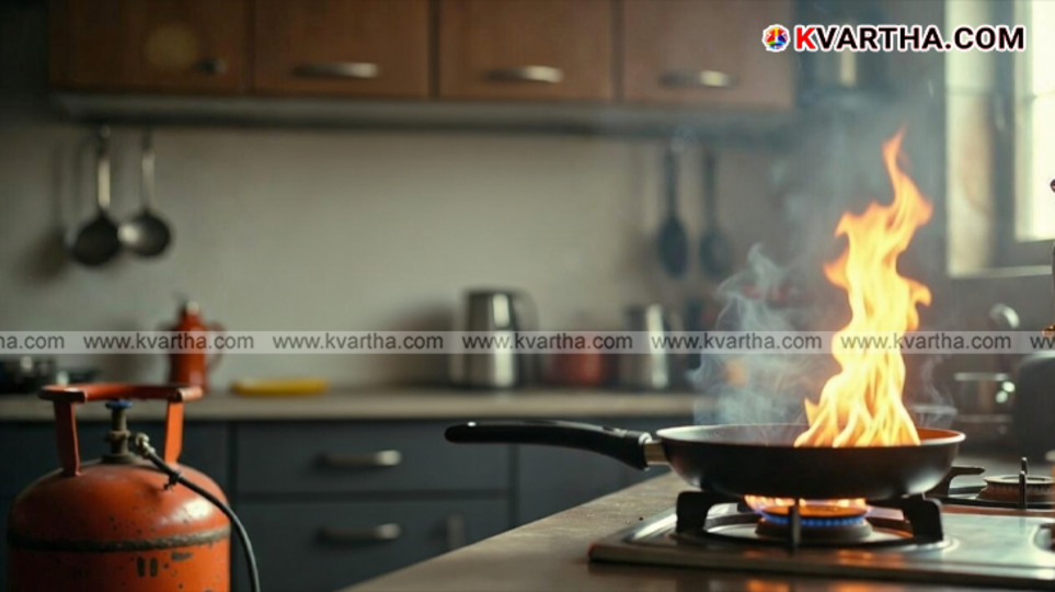 A damaged domestic gas stove and cylinder area after a leak accident.