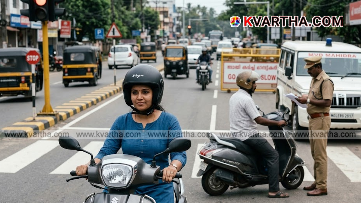 Conceptual image representing Kerala Motor Vehicles Department officials conducting strict traffic checks.