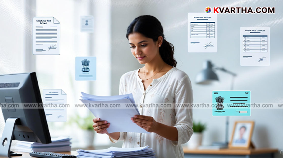 Stack of important government documents like passport and Aadhaar card.