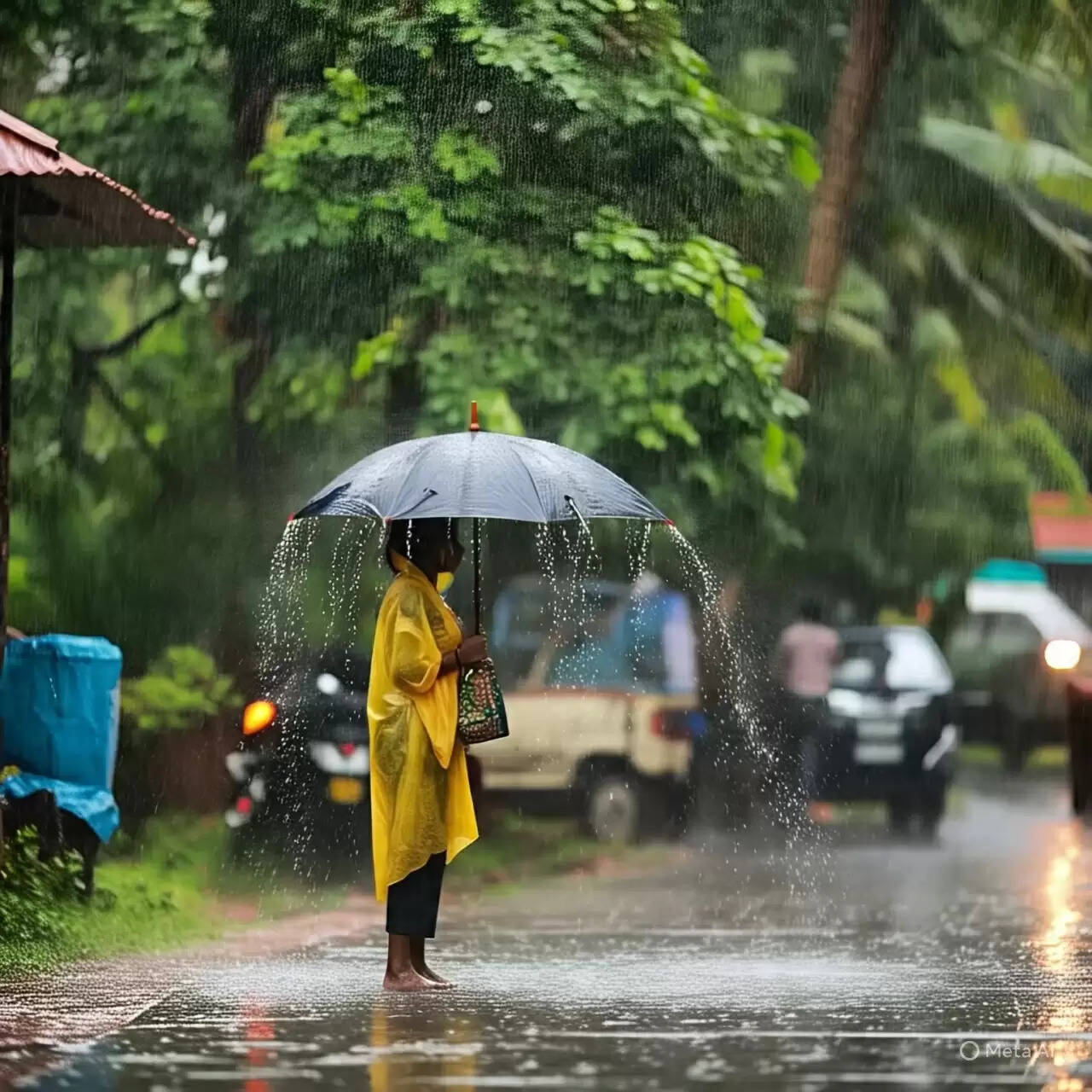  Lush green landscape in Kerala under active monsoon rains.