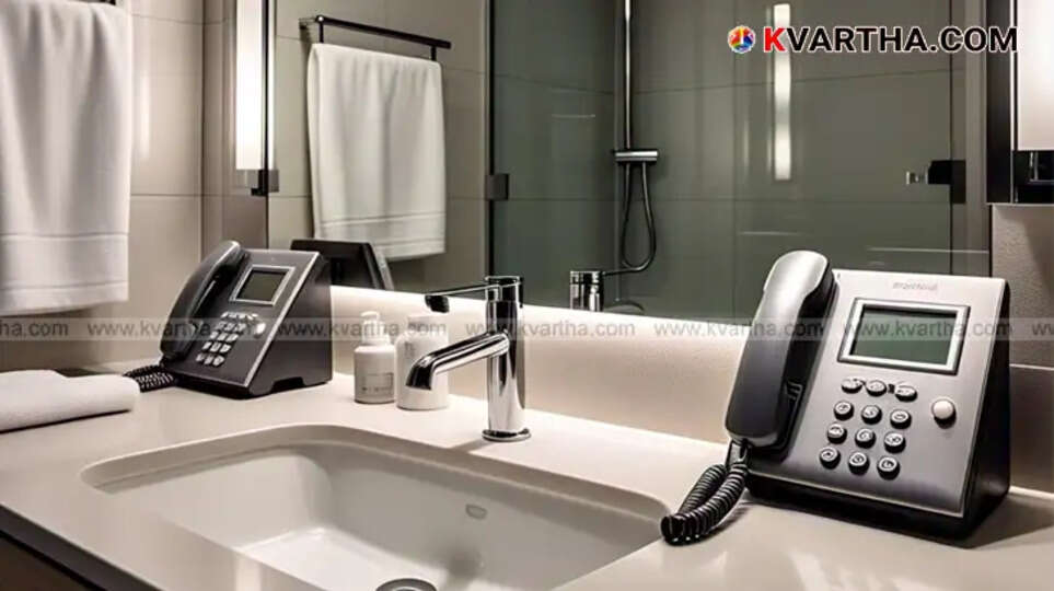 Telephone in hotel bathroom for emergency help.