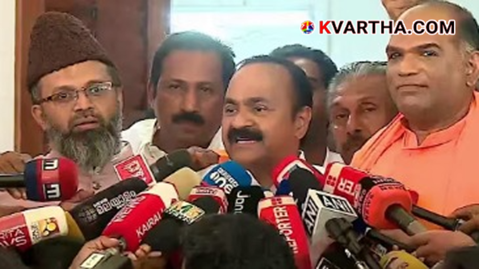 Chief Minister-designate V.D. Satheesan interacting with the Palayam Imam and other religious leaders at Cantonment House.