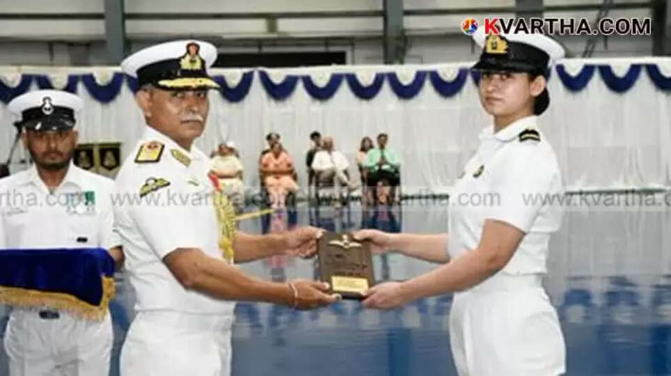 Sub Lieutenant Astha Poonia receiving 'Wings of Gold' award.