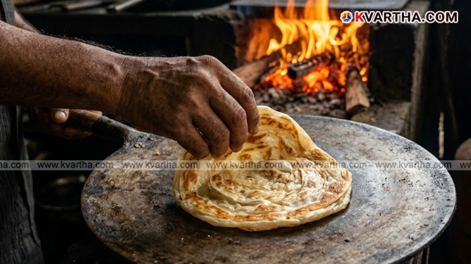 A hotel staff preparing Porotta in a hotel at Alappuzha.