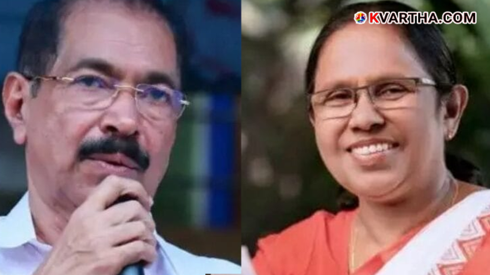 Split photo of candidates Sunny Joseph and KK Shailaja for Peravoor election campaign.