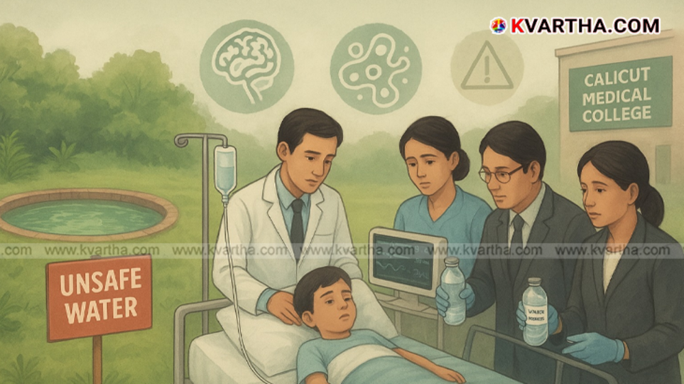 An illustration for public awareness about amebic meningoencephalitis.