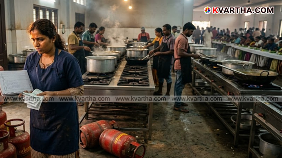 Commercial LPG cylinders stacked at a catering unit in Kerala.