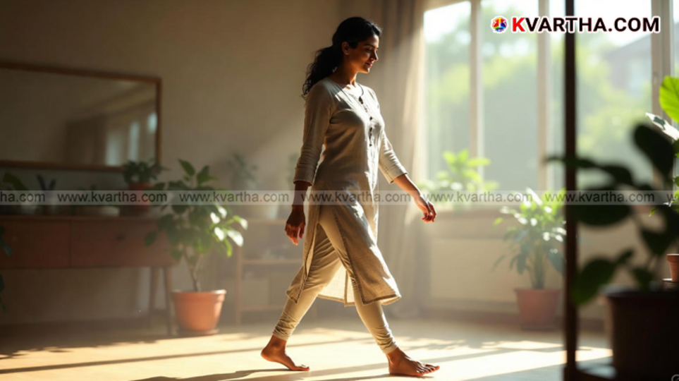 Person walking barefoot on green grass for grounding
