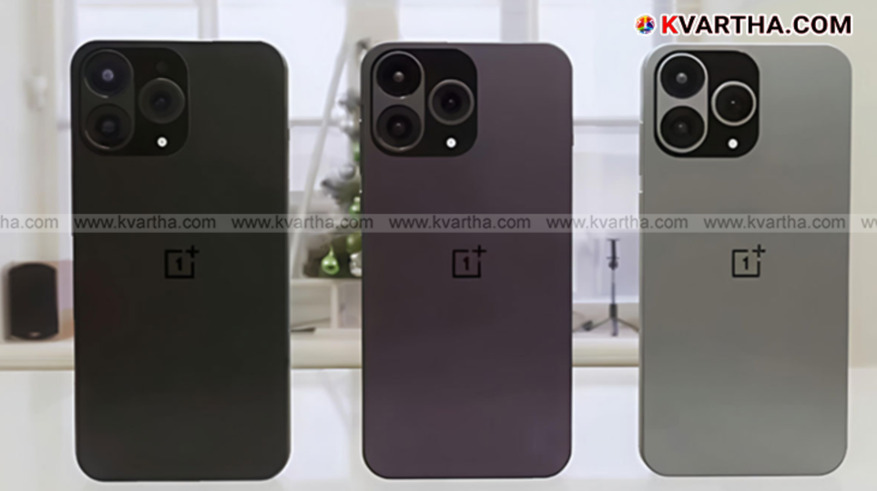 A render of the new OnePlus 15 smartphone showing its vertical camera module.