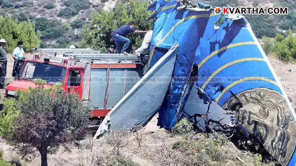 Wreckage of Helios Airways Flight 522 on a hillside in Greece.
