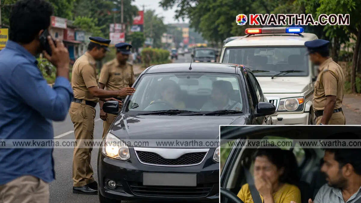 Conceptual image showing a police vehicle checking a car on the highway