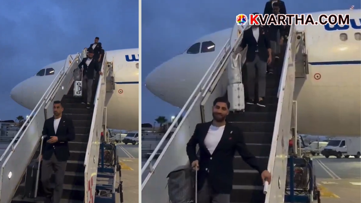 Iran football team members arriving at their base camp in Tijuana, Mexico.