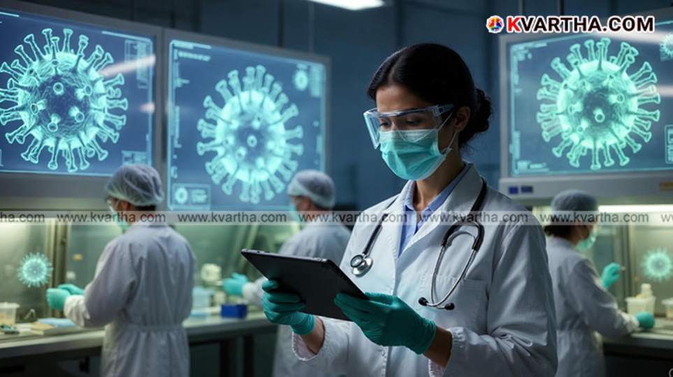 Microscopic image of Avian Influenza H5N5 virus structure.