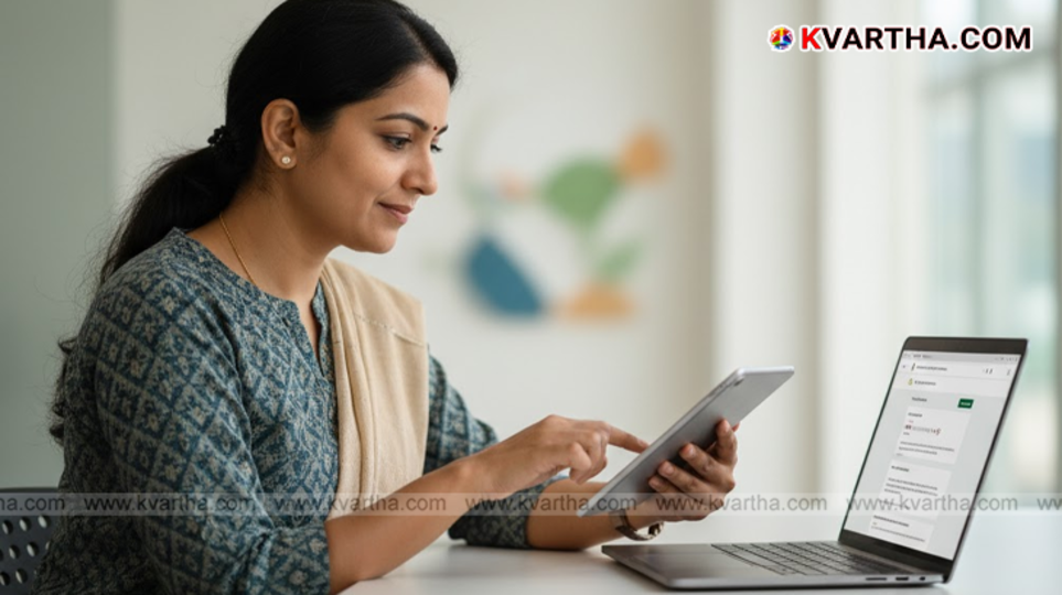 Person checking the voters list on the Kerala SEC website on a laptop.