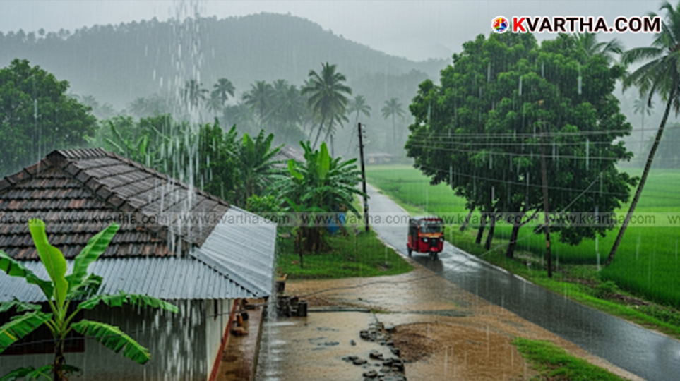 A picture of heavy rain in Kerala during monsoon season.