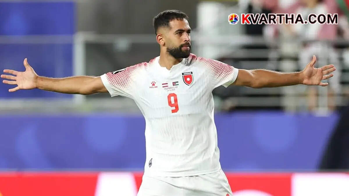  Conceptual image of Ali Olwan celebrating a goal in the Jordan national football team jersey