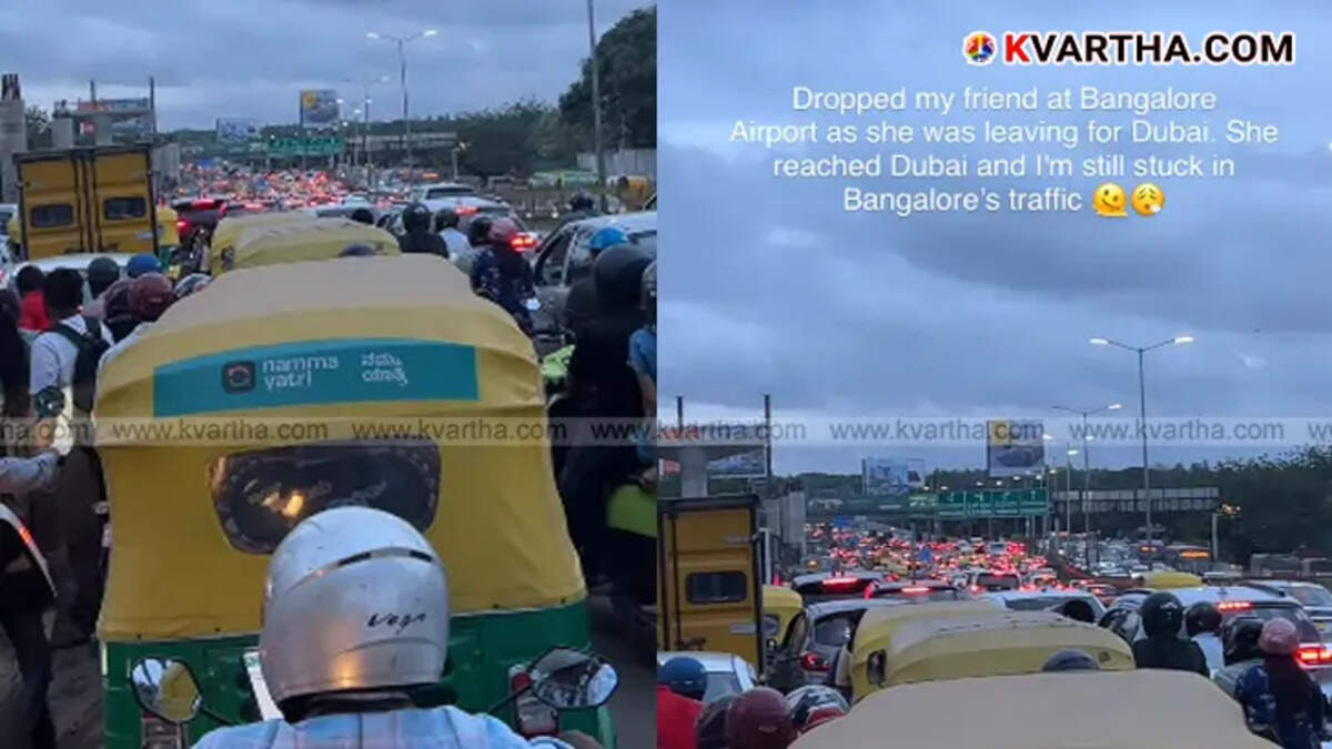 A view of heavy traffic on a road in Bengaluru, illustrating the city's infamous congestion.