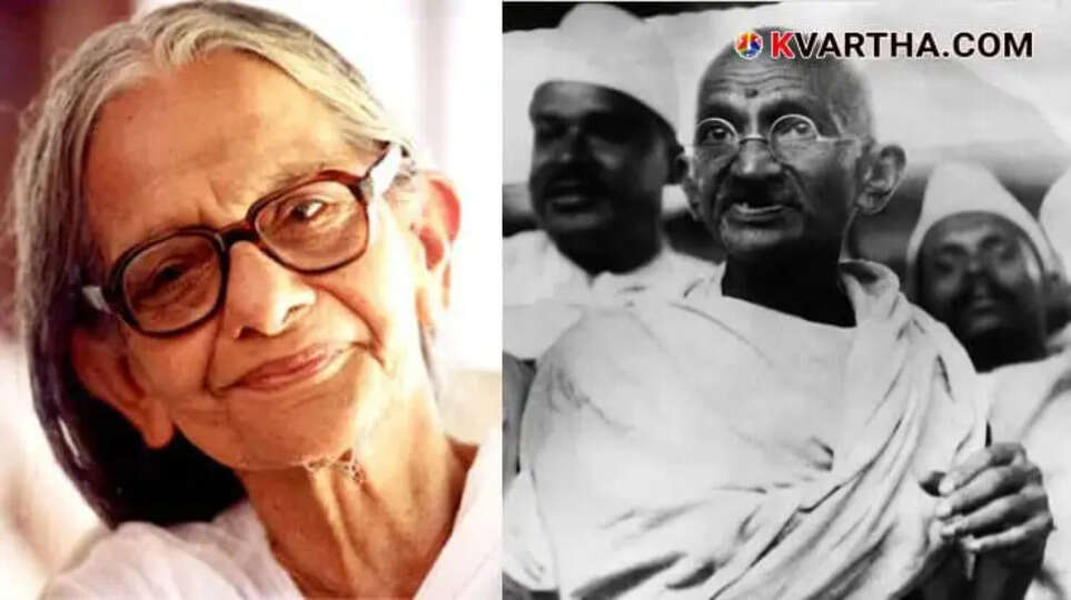 Gandhi blessing Kaumudi, a young girl who sacrificed her jewelry for the Harijan cause.