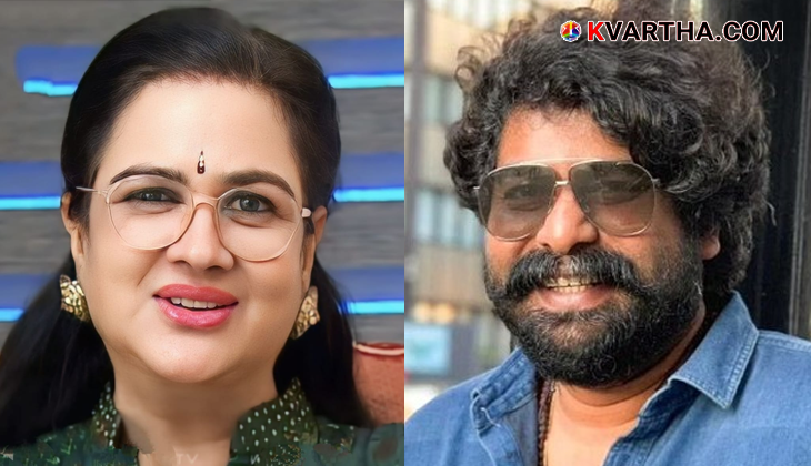 Actors Urvashi and Joju George celebrating Onam with the film crew on the set of their upcoming movie 'Aasha'.
