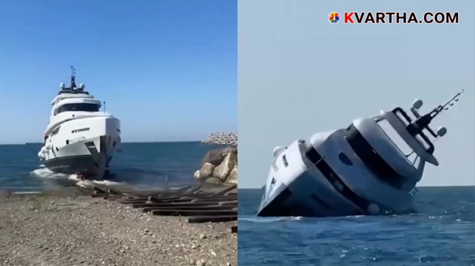 A luxury yacht sinking in the sea off the coast of Turkey.