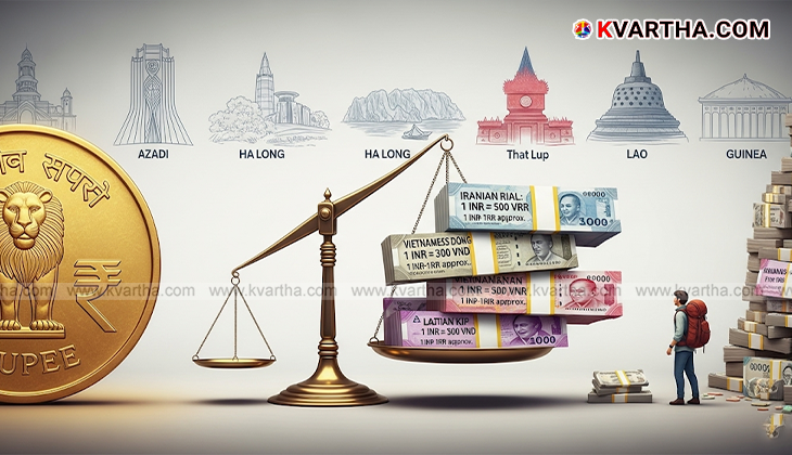 A collage of the flags and currencies of the five countries with the lowest valued currencies.
