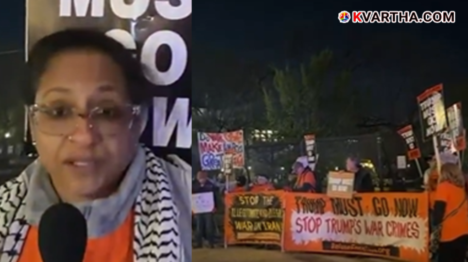 A symbolic scene of the protest against US President Trump in front of the White House in Washington, DC.