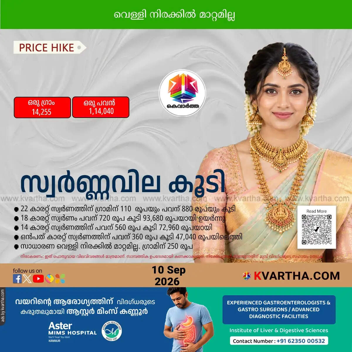 gold price increased kerala september 10 2026 sovereign