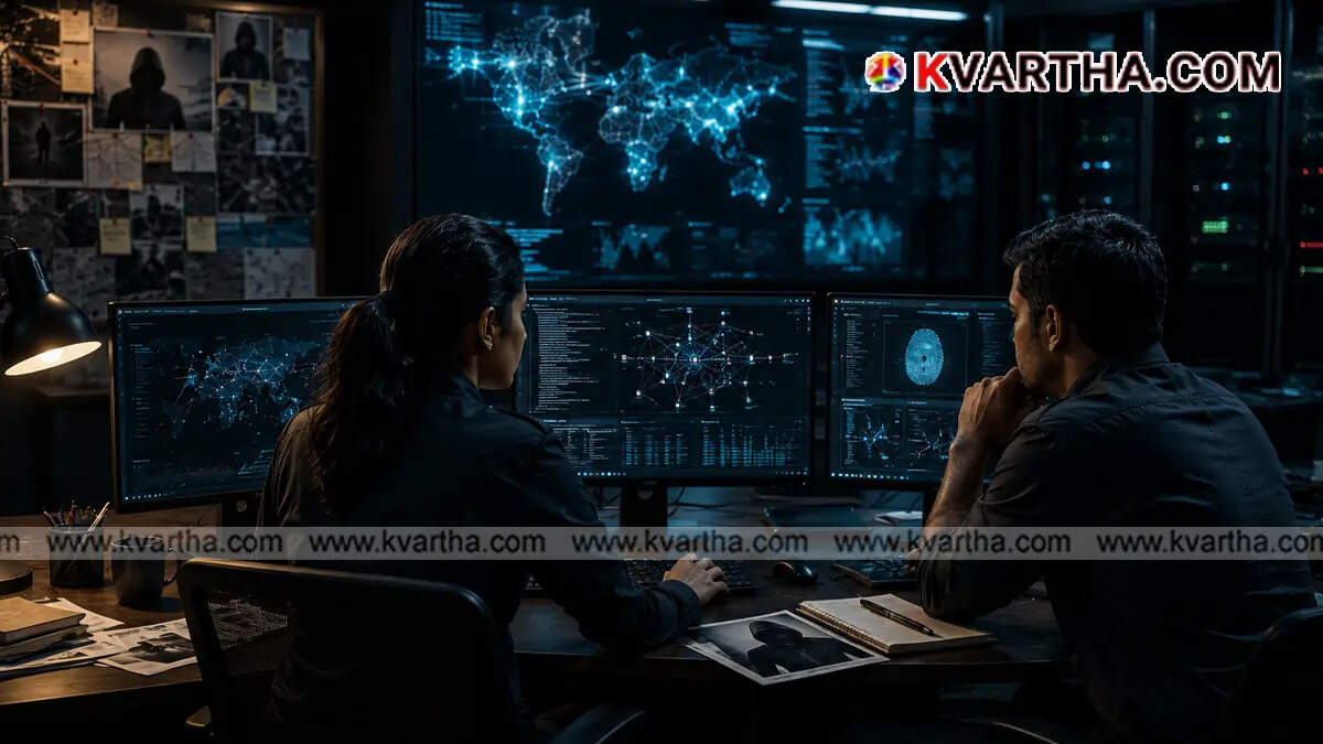 Conceptual image of cyber police investigating an online fraud case