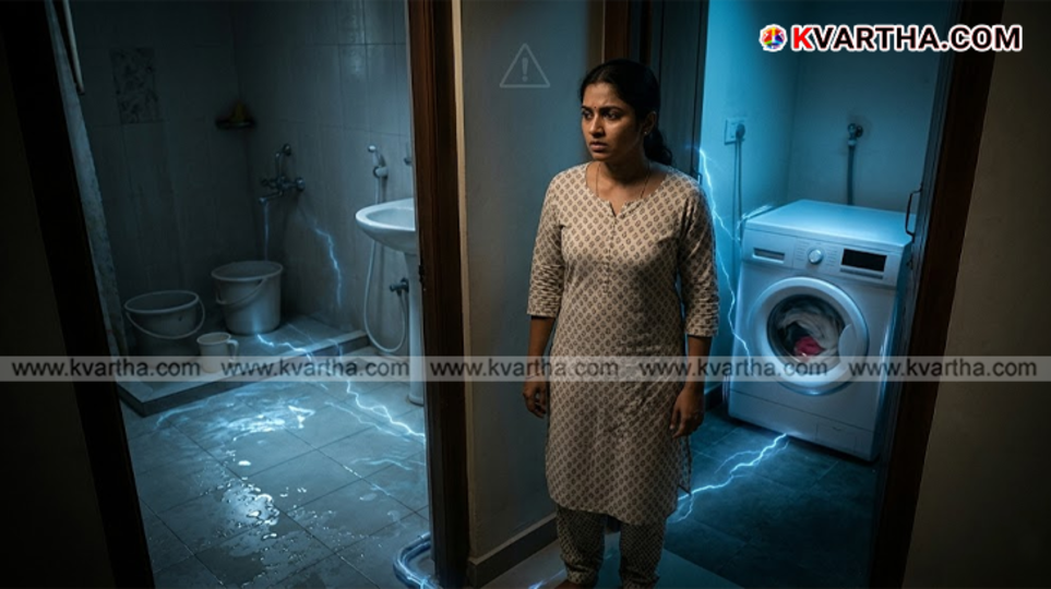 A symbolic scene about the danger of taking a shower while the washing machine is running.&nbsp;