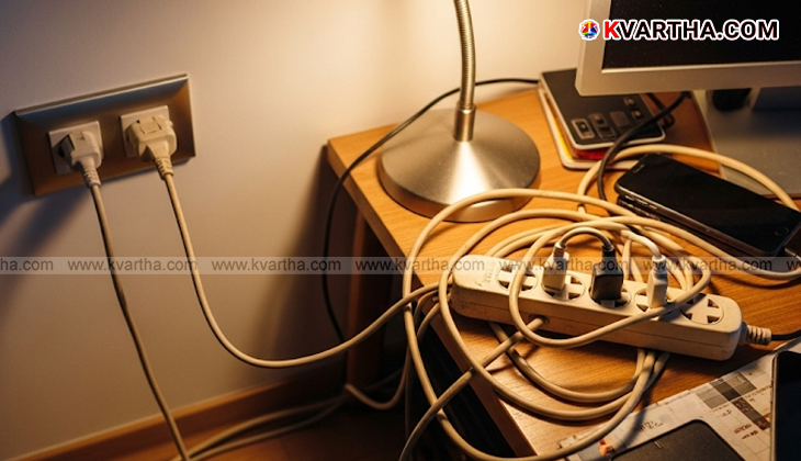 Extension cord overheating and sparking due to misuse.