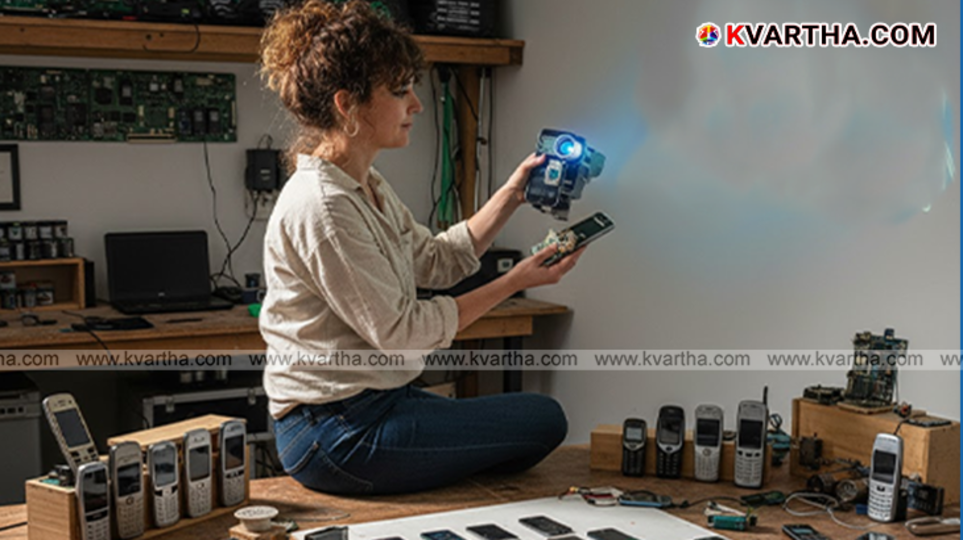 Collage of an old smartphone being used as a car display, security camera, and game console.