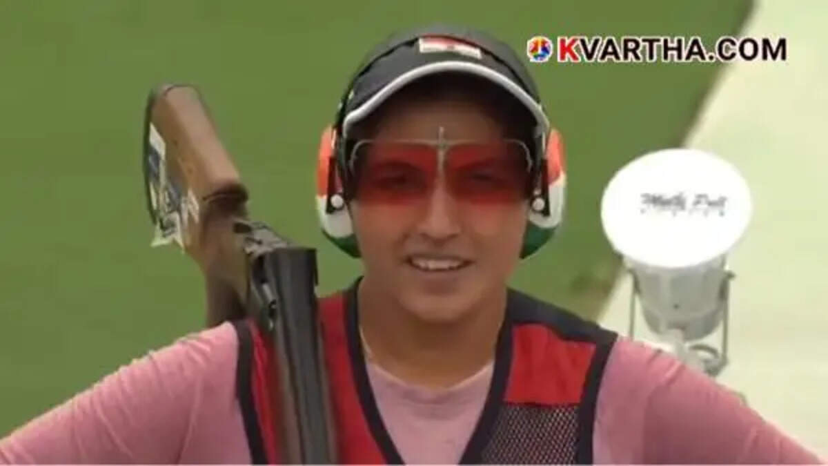Image reflecting trap shooter Neeru Dhanda as Asian Games flag bearer