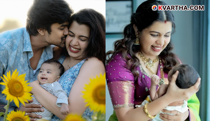 Social media influencer Diya Krishna with her husband and son.