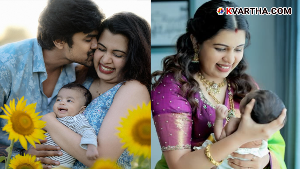Social media influencer Diya Krishna with her husband and son.