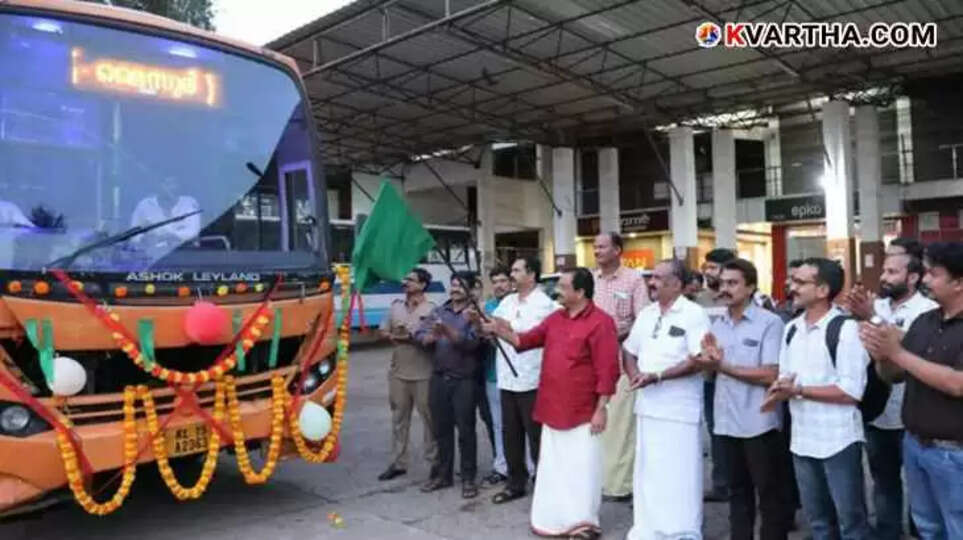 KSRTC AC Semi-Sleeper bus being flagged off by T.I. Madhusoodanan MLA in Payyanur.
