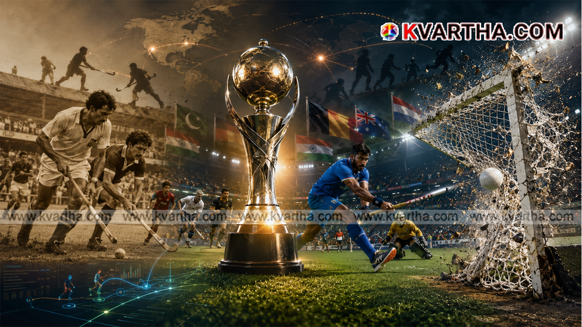 Representational image of a historical field hockey world cup trophy and match