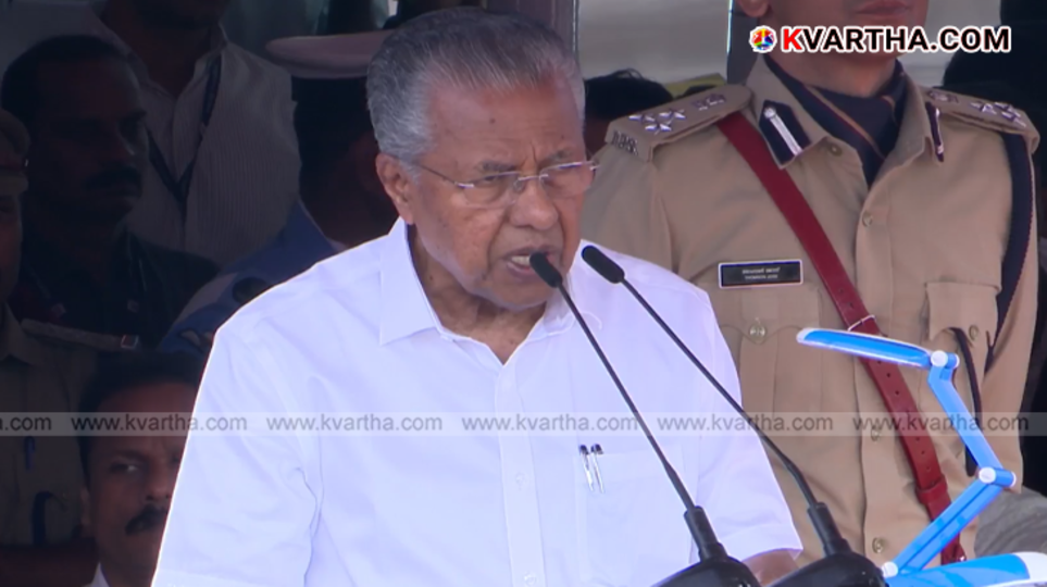 Kerala Chief Minister Pinarayi Vijayan speaking at the 79th Independence Day celebration in Thiruvananthapuram.