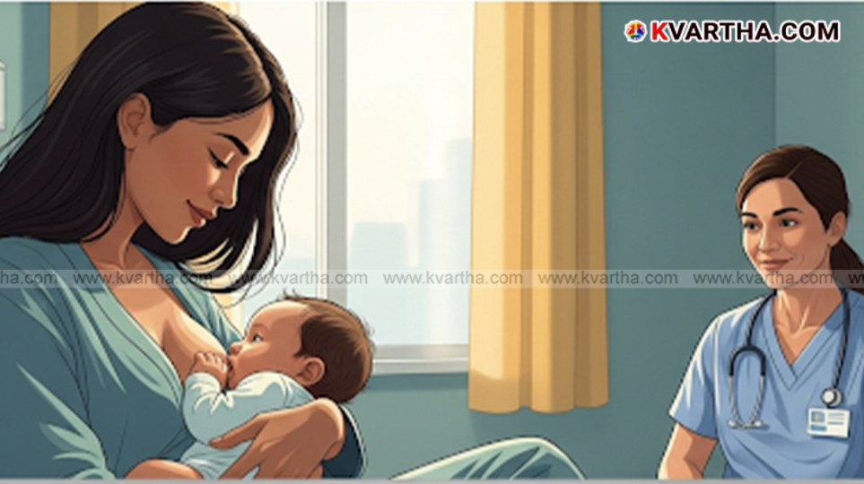 A mother breastfeeding her baby in a comfortable position.