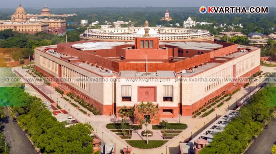 The Indian Parliament building and a political map showing the Lok Sabha constituency redelineation.&nbsp;